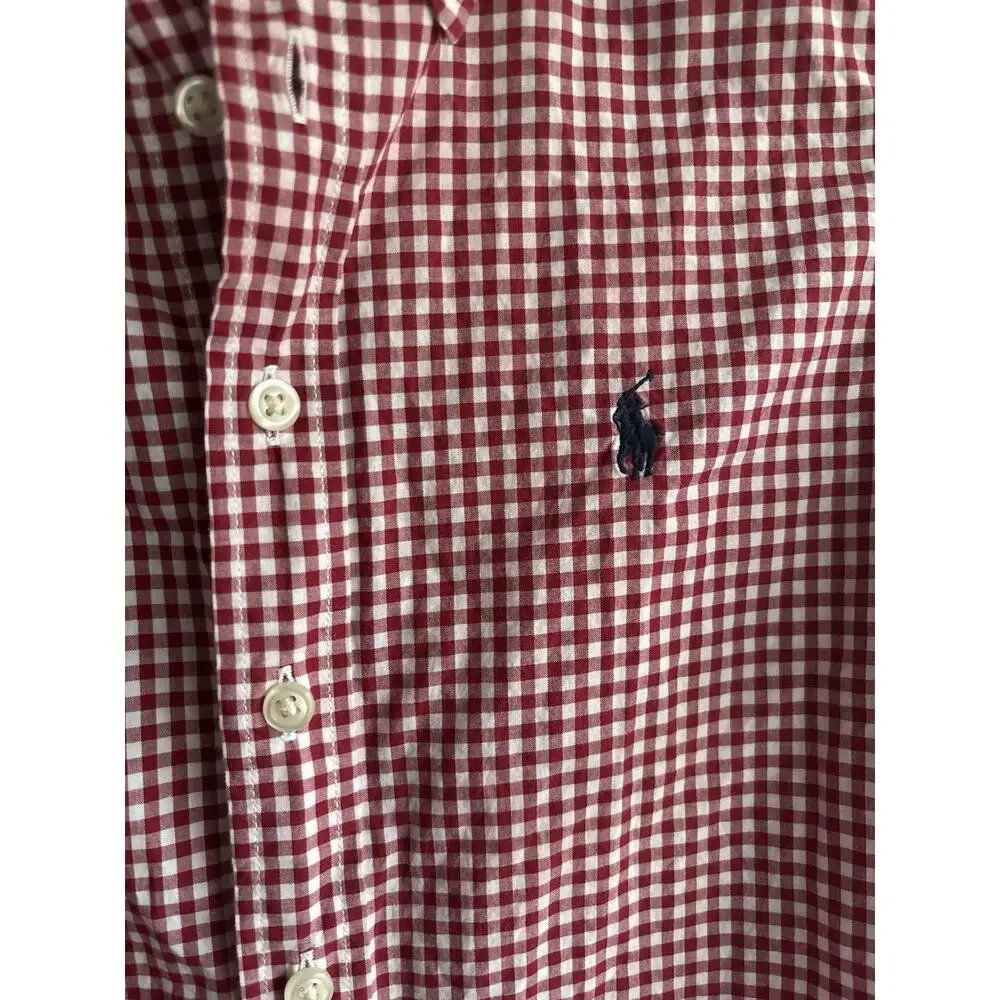 Ralph Lauren Boys Dark Red/White Plaid Button Down Long Sleeve Shirt Size 8